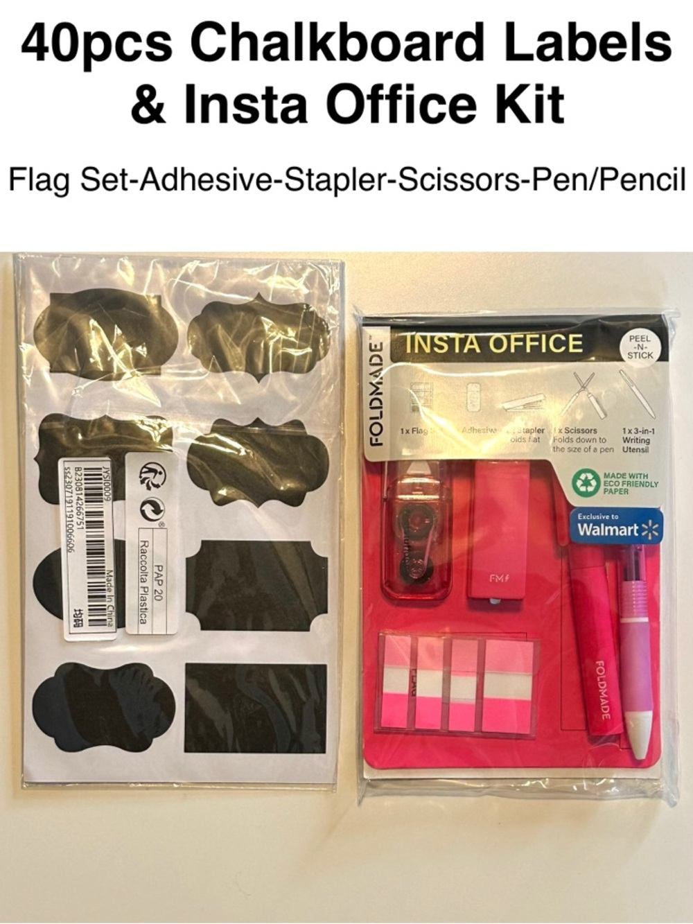 40pc Chalkboard Labels & Insta Office Set Bundle Lot Stapler Pen Adhesive 🖊️